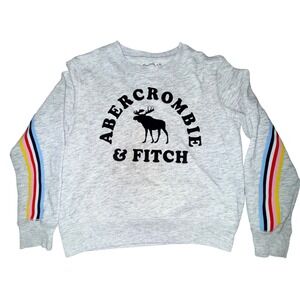 Abercrombie Kids Gray Moose Logo Rainbow Stripe Sweatshirt‎ Size 9 10